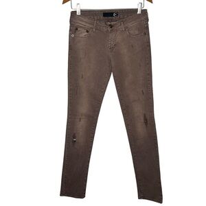Just Cavalli Ittierre brown distressed python print patched jeans women’s Sz 28